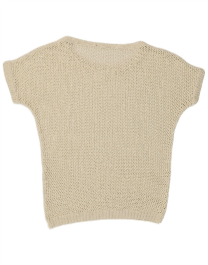 Vintage mujer manga corta cuello redondo jersey suéter Reino Unido 12 medio blanco apagado