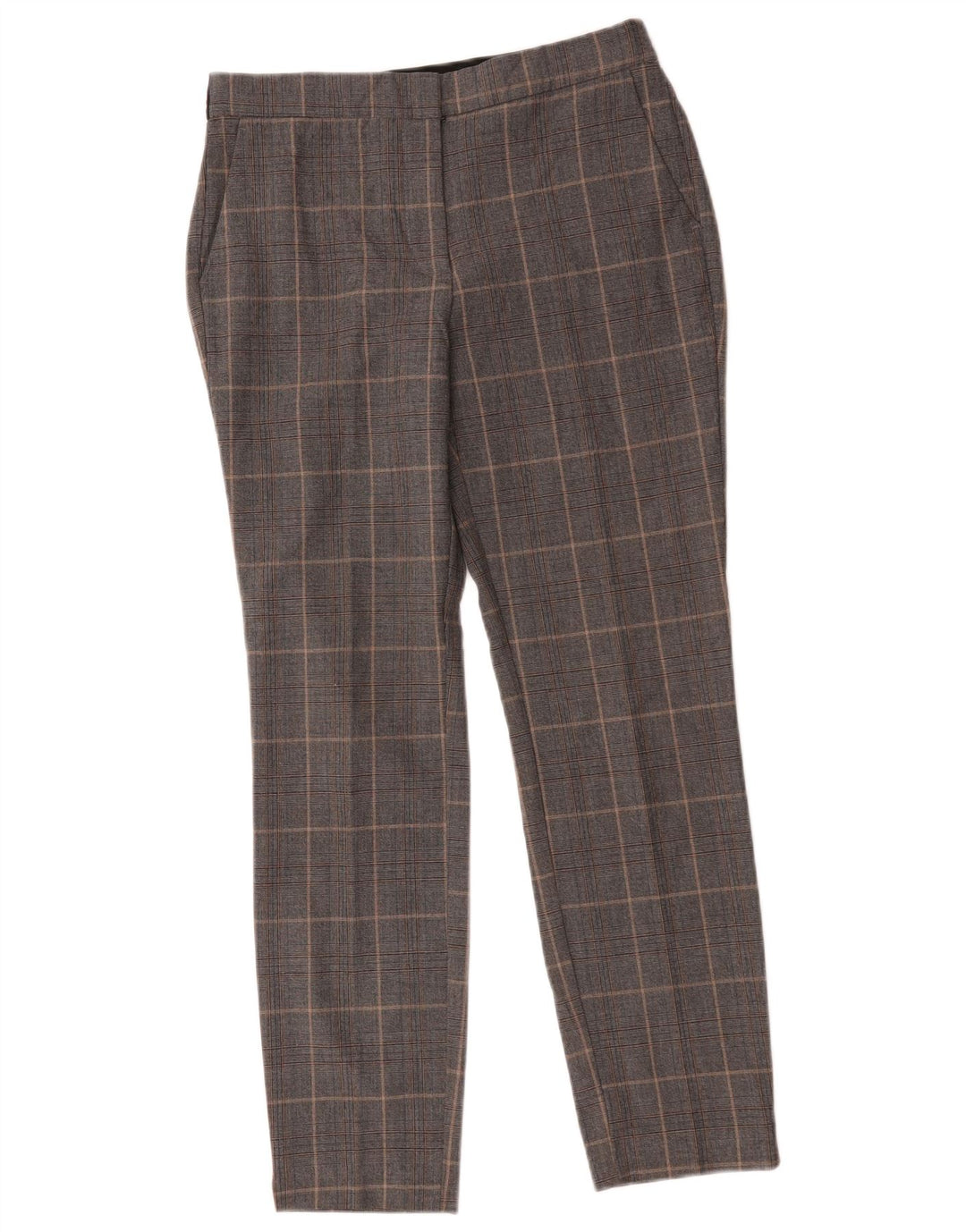 Zara Mujer Pantalón Chino Slim Medium W28 L26 Poliéster A Cuadros Gris