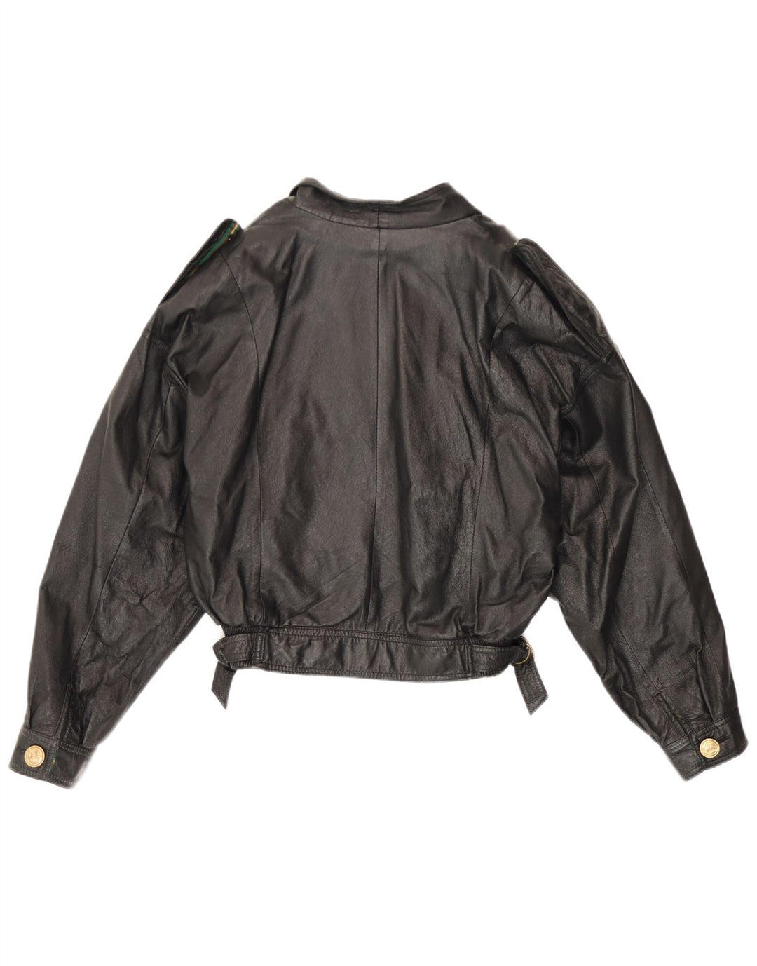 Vintage mujer doble pecho chaqueta de cuero Reino Unido 12 medio negro
