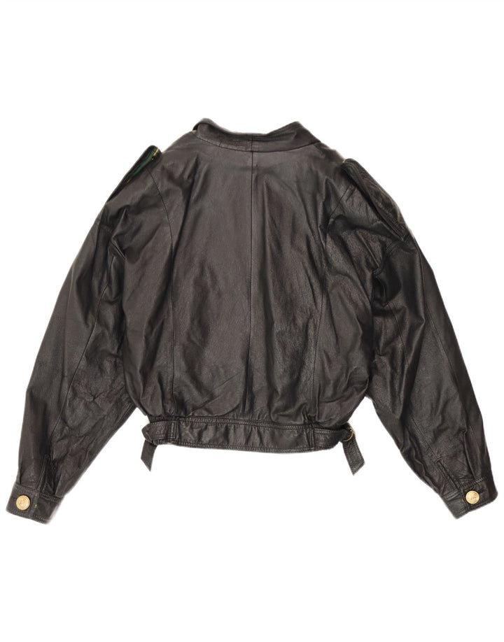 Vintage mujer doble pecho chaqueta de cuero Reino Unido 12 medio negro