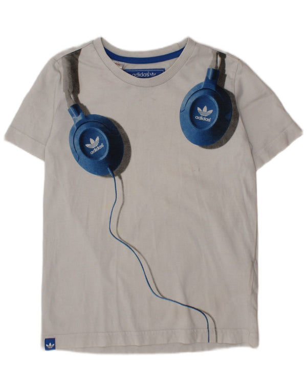 ADIDAS Boys Graphic T-Shirt Top 7-8 Years White Cotton