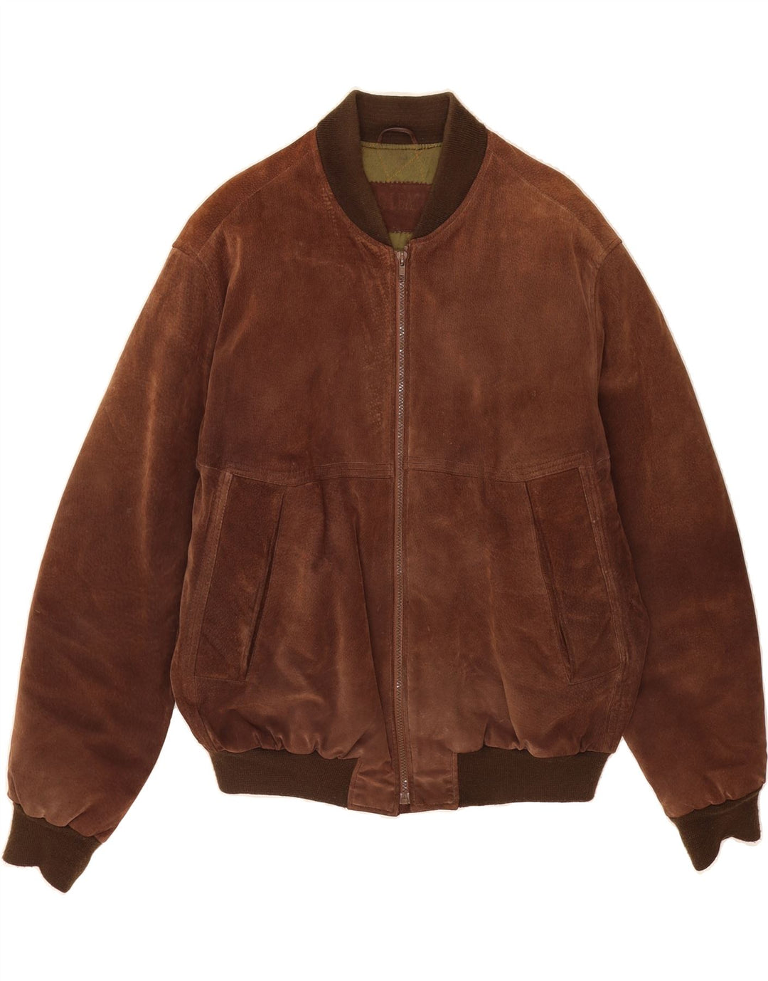 VINTAGE Chaqueta bomber de ante para hombre Reino Unido 40 Cuero marrón grande