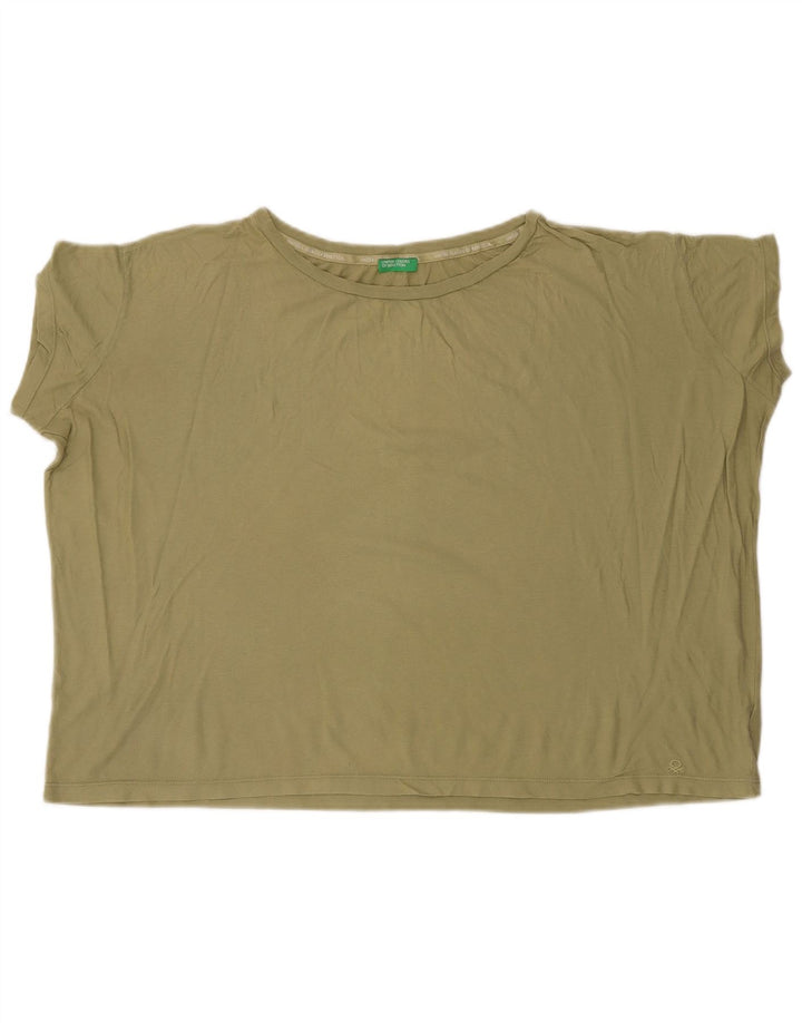 BENETTON Camiseta corta extragrande para mujer UK 6 XS Algodón caqui