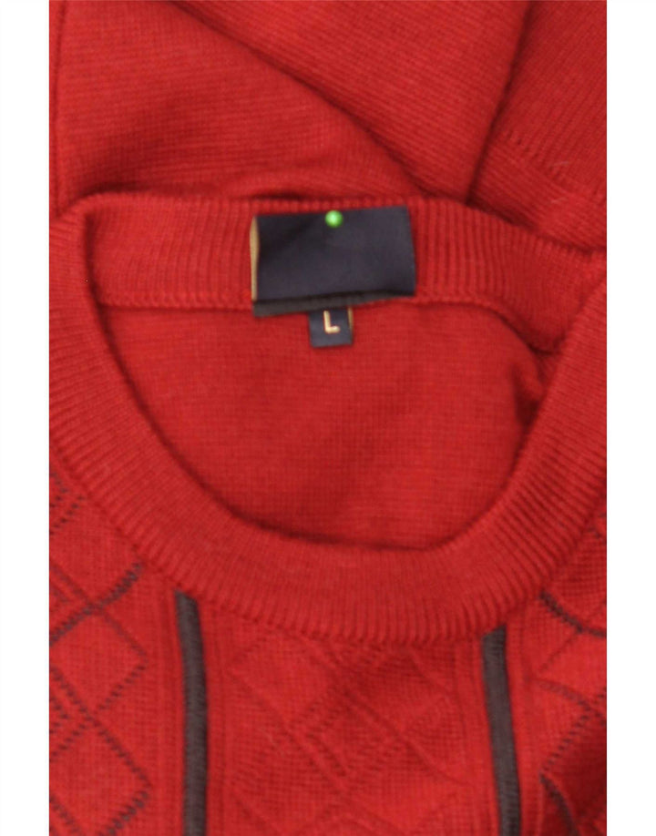 Gabicci Jersey De Cuello Redondo Para Hombre Suéter De Lana Rojo Argyle/Diamond Grande