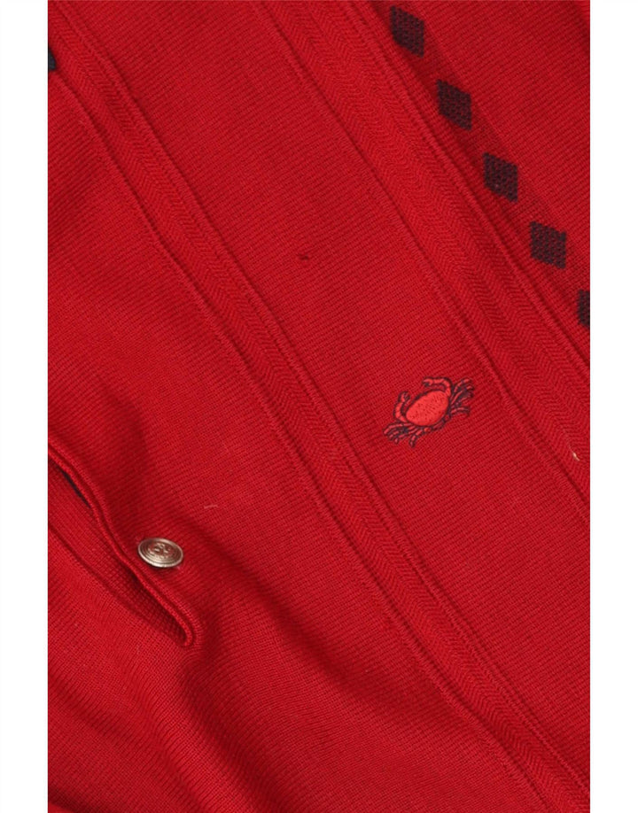 Vintage hombres polo cuello jersey suéter medio rojo geométrico