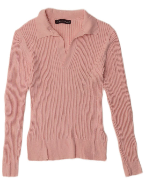 Marks & Spencer Suéter tipo jersey con cuello tipo polo para mujer UK 10 Small Viscosa rosa