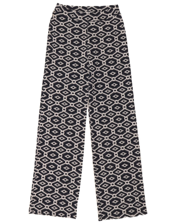 Zara Mujer Pantalón Ancho Mediano W28 L30 Azul Marino Geométrico