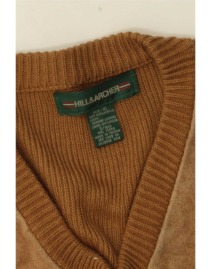 Jersey de ante con cuello en V para hombre XL Acrílico beige