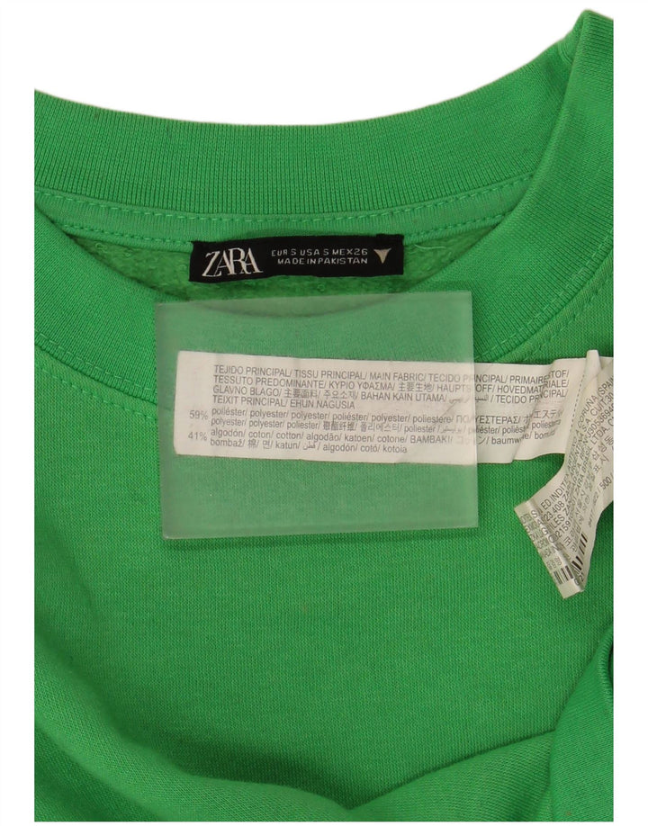 Zara Mujer Crop Oversize Sudadera Jumper UK 10 Small Verde Poliéster