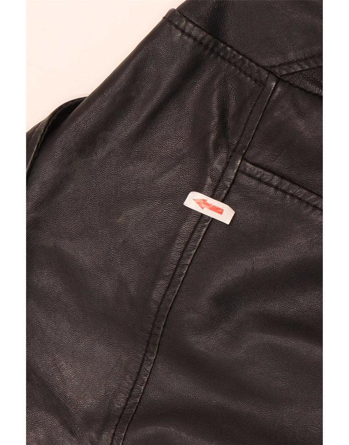 Vintage mujer crop cuero biker chaqueta Reino Unido 10 pequeño cuero negro
