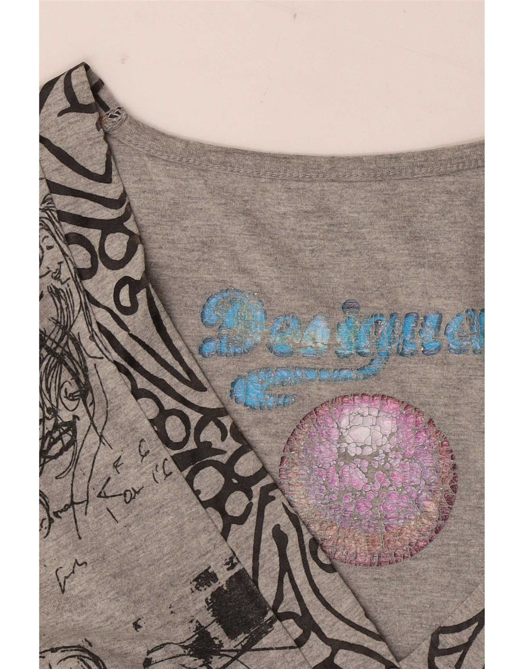 Desigual Vestido Gráfico A-Line para Mujer UK 42 Gris Medio