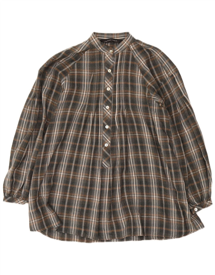 Zara Camisa tipo jersey larga y holgada para mujer UK 44 Medium Grey Check