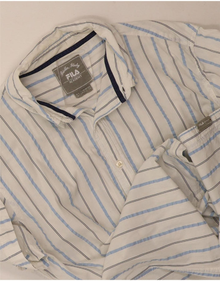 Fila Camisa de manga corta para hombre, talla grande, blanca, a rayas