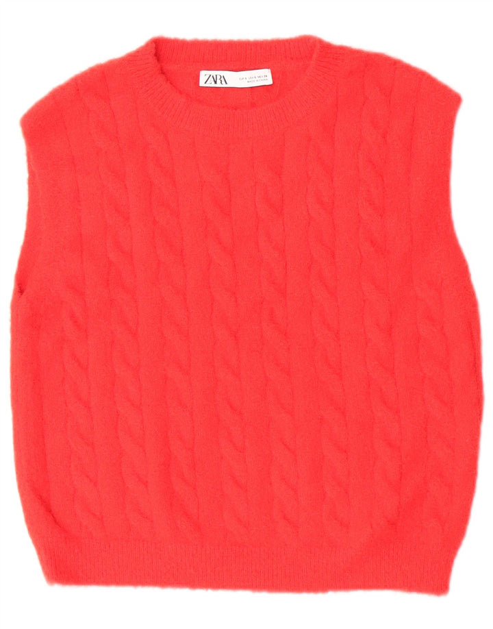 Zara Mujer Crop Vest Tank Top UK 10 Small Rojo Poliamida