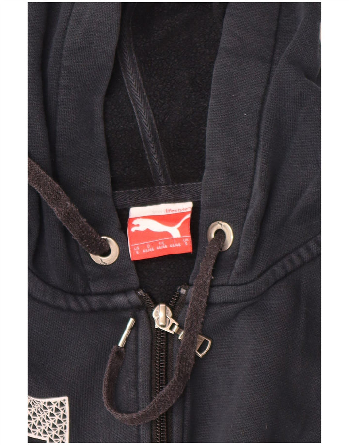 PUMA Suéter con capucha y cremallera gráfica para mujer UK 10 Small Black Cotton