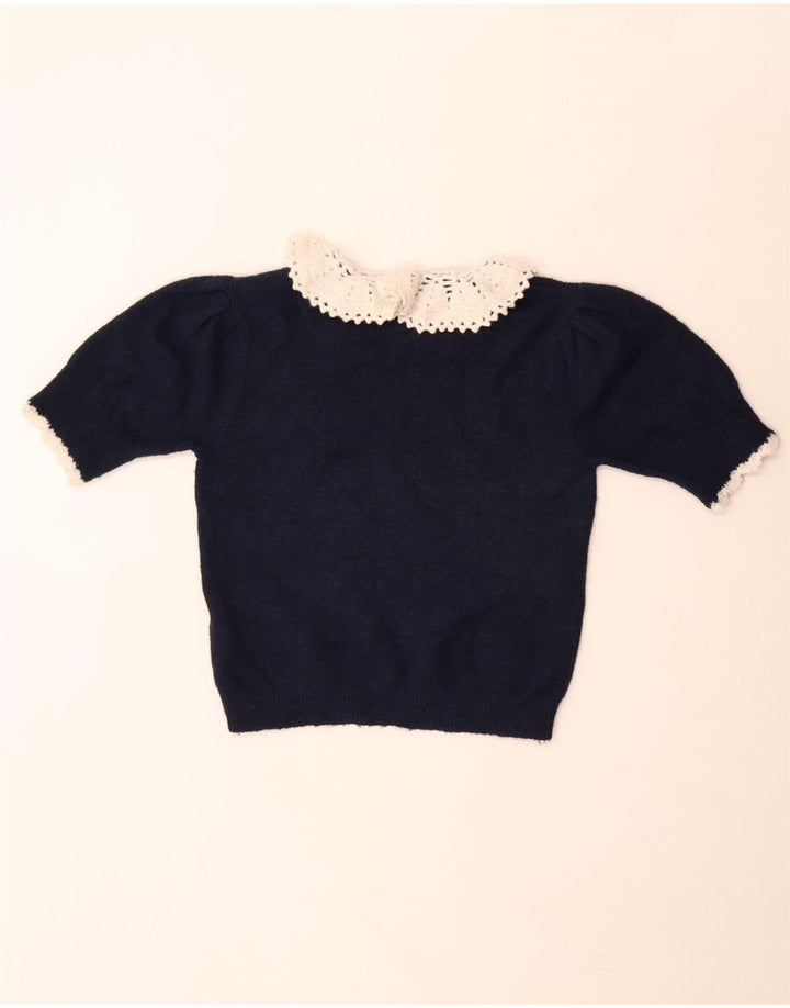 Zara Top corto de punto para mujer UK 42 Poliéster azul marino mediano
