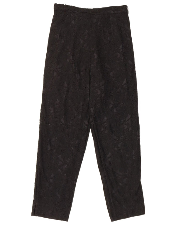 Pantalones casuales de encaje de cintura alta para mujer vintage W25 L25 negro floral