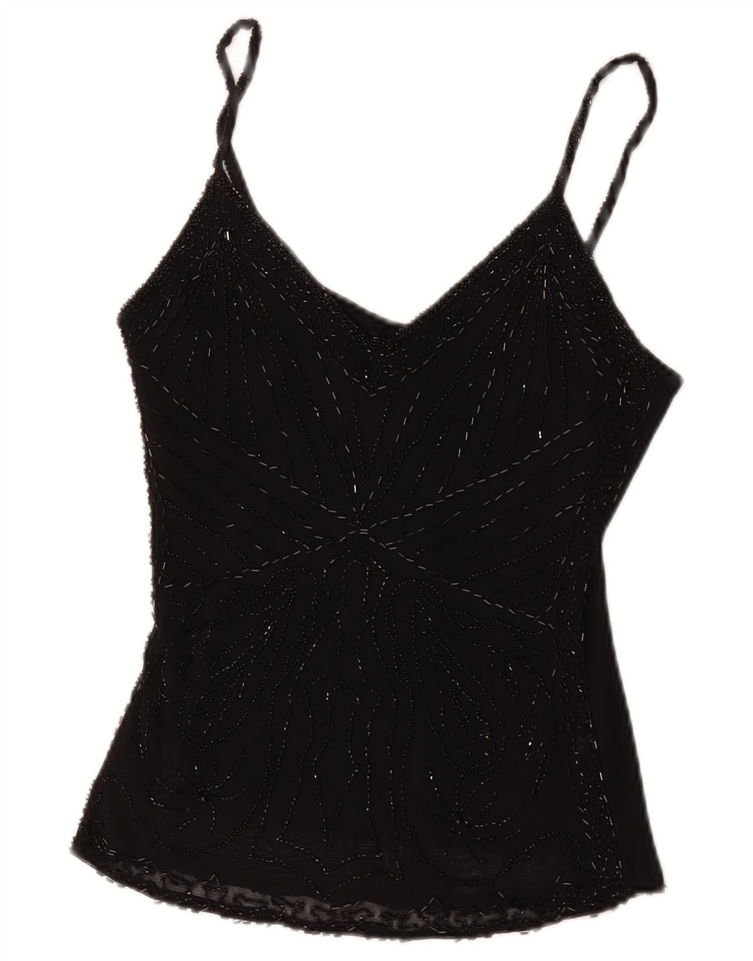 Vintage mujer Cami Top Reino Unido 8 Pequeña Viscosa Negra