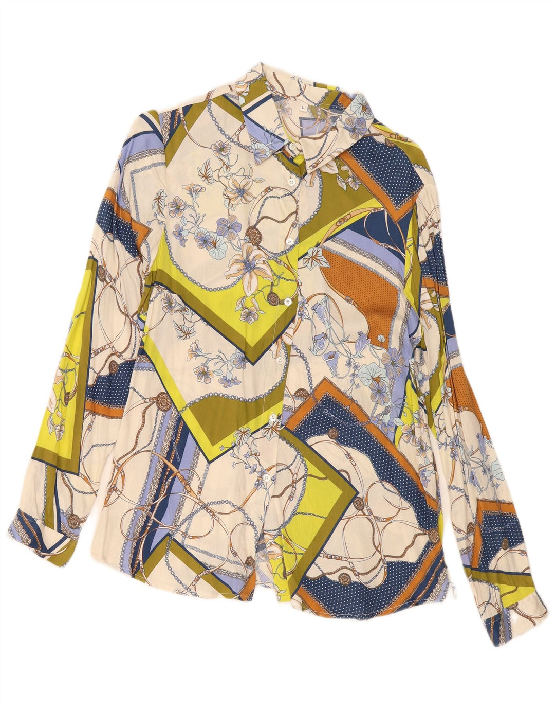 Vintage mujer patrón abstracto camisa blusa Reino Unido 14 grande multicolor