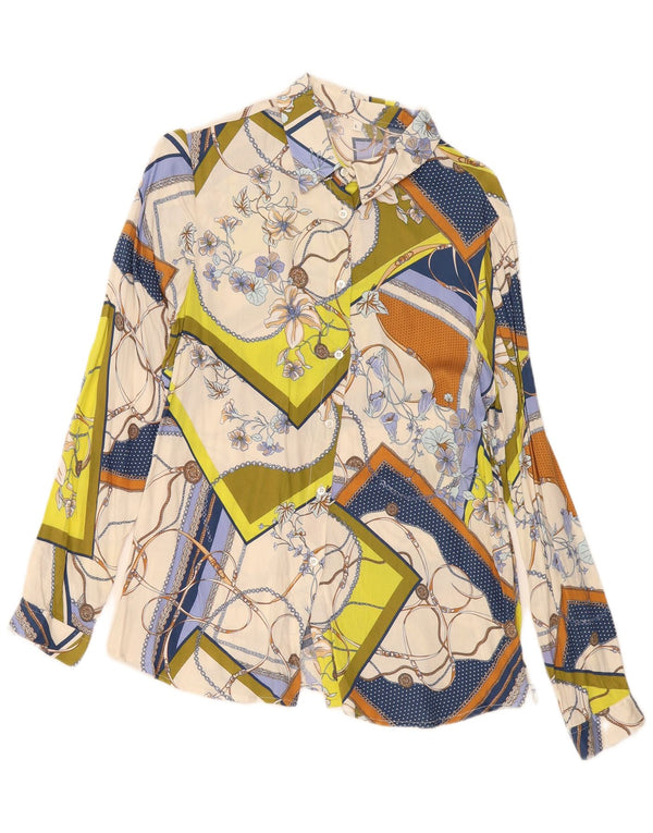 Vintage mujer patrón abstracto camisa blusa Reino Unido 14 grande multicolor