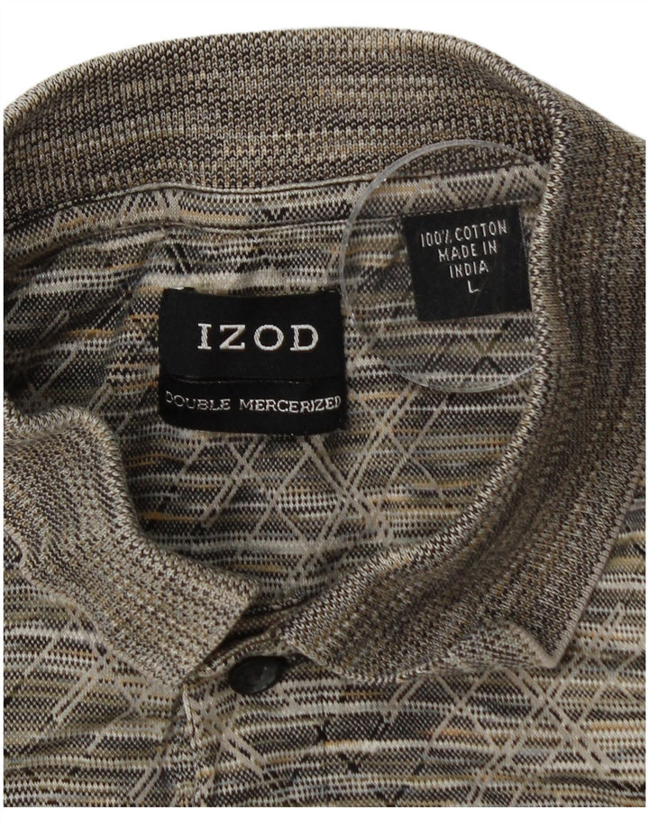 IZOD Polo para hombre de algodón geométrico gris grande
