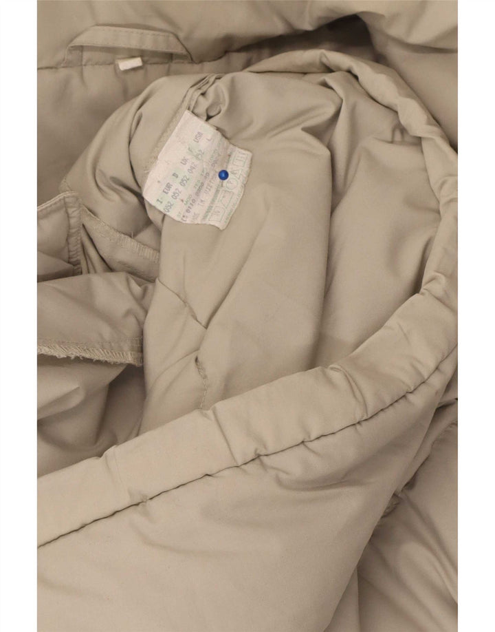 Vintage hombres con capucha chaqueta acolchada Reino Unido 42 XL poliéster beige