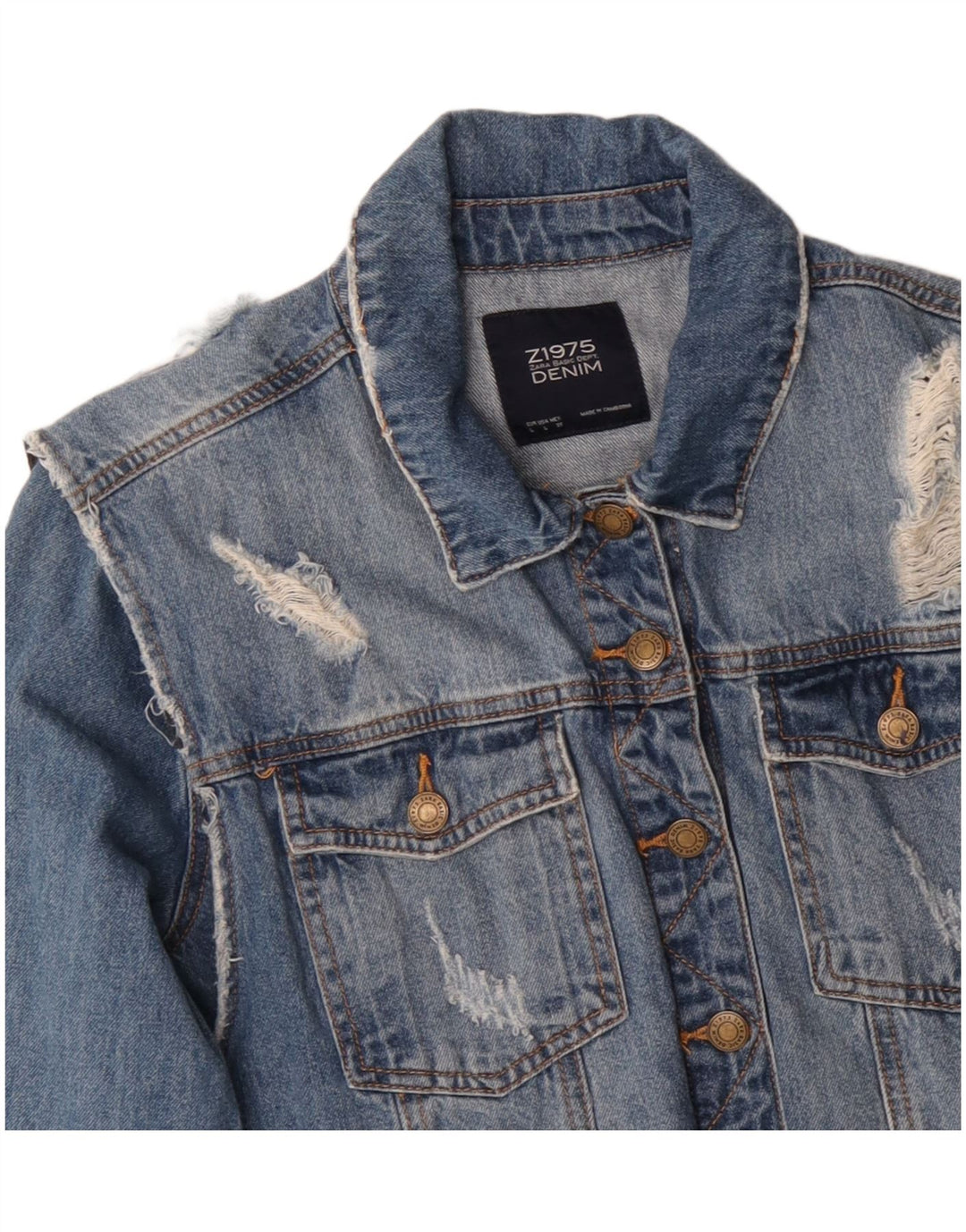 ZARA Chaqueta vaquera desgastada para mujer UK 46 Algodón azul grande