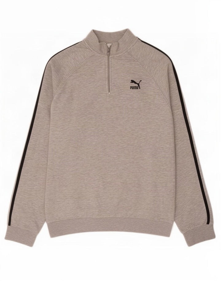 Puma Hombre Sudadera Con Cremallera Y Cuello Jersey De Algodón Moteado Gris Medio