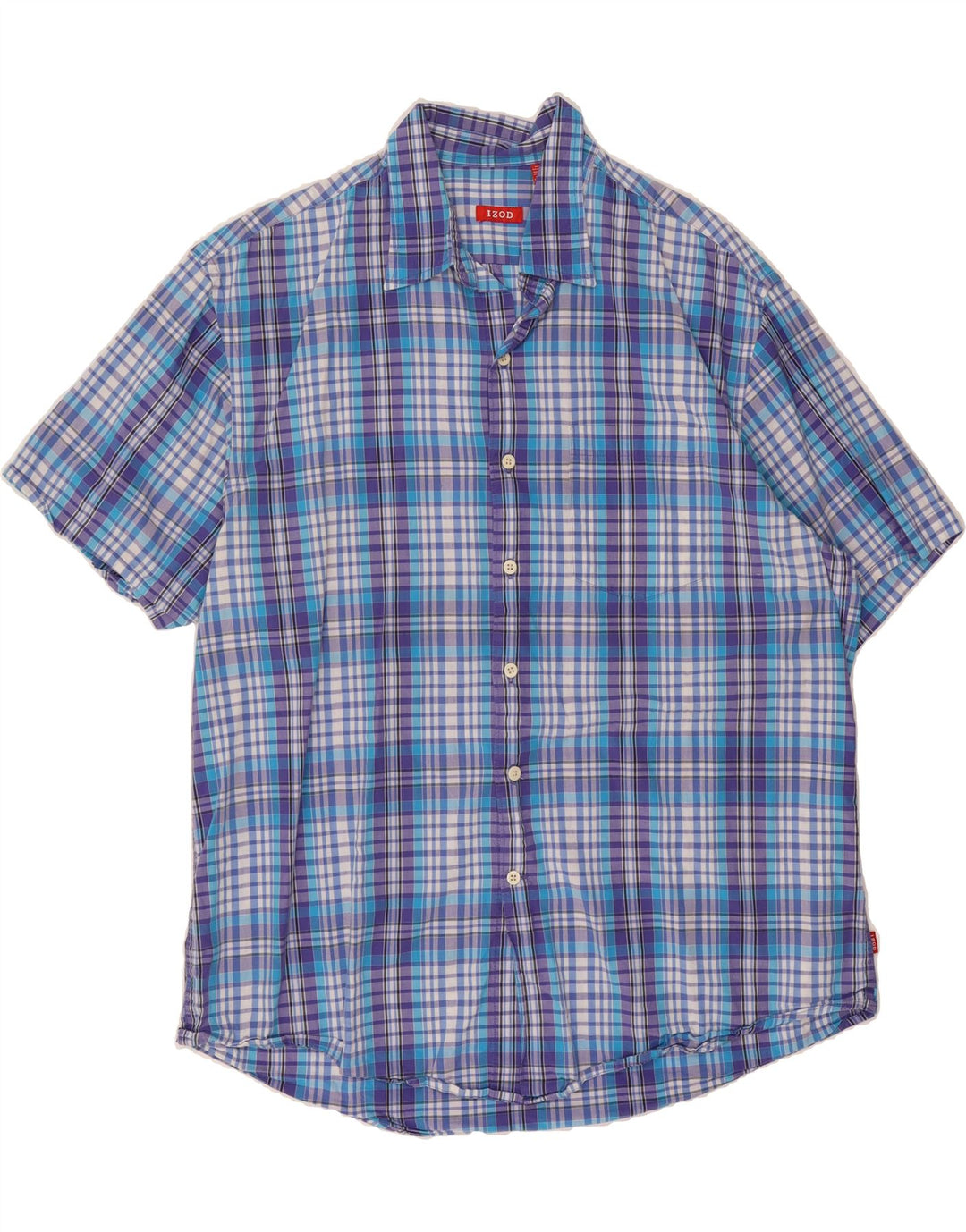 IZOD Mens Short Sleeve Shirt Large Blue Check Cotton Vintage Izod and Second-Hand Izod from Messina Hembry 