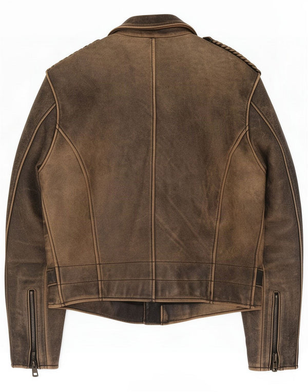 Chaqueta motera de cuero vintage para hombre IT 50 Large Brown