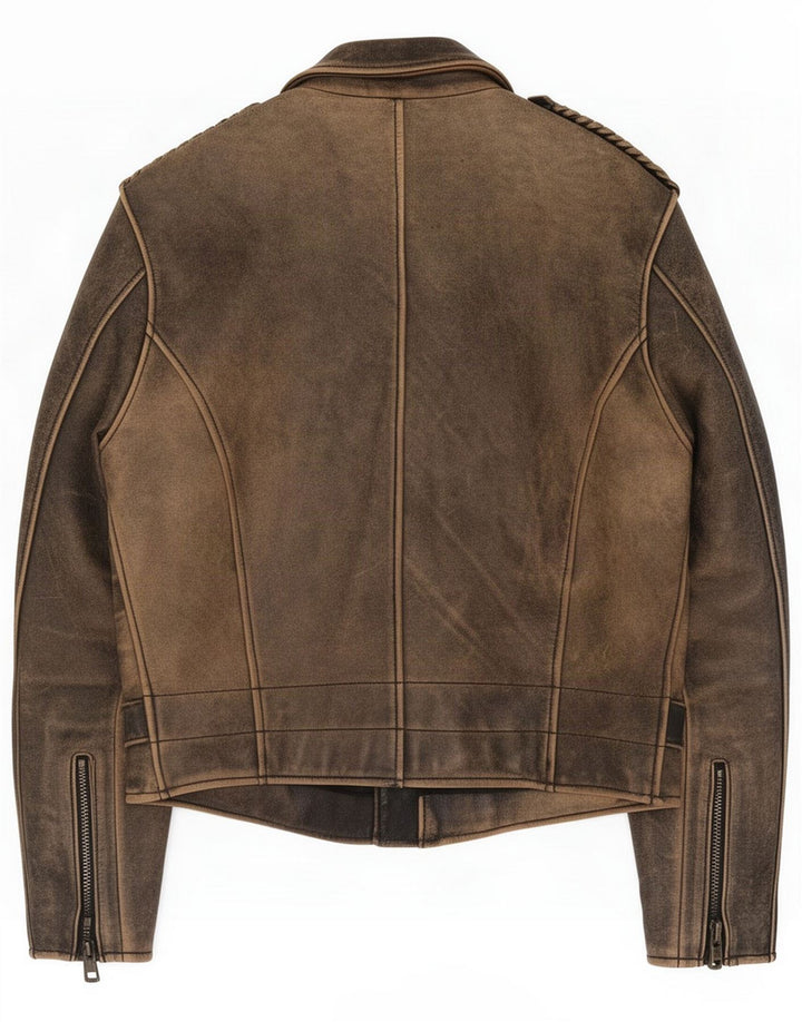 Chaqueta motera de cuero vintage para hombre IT 50 Large Brown
