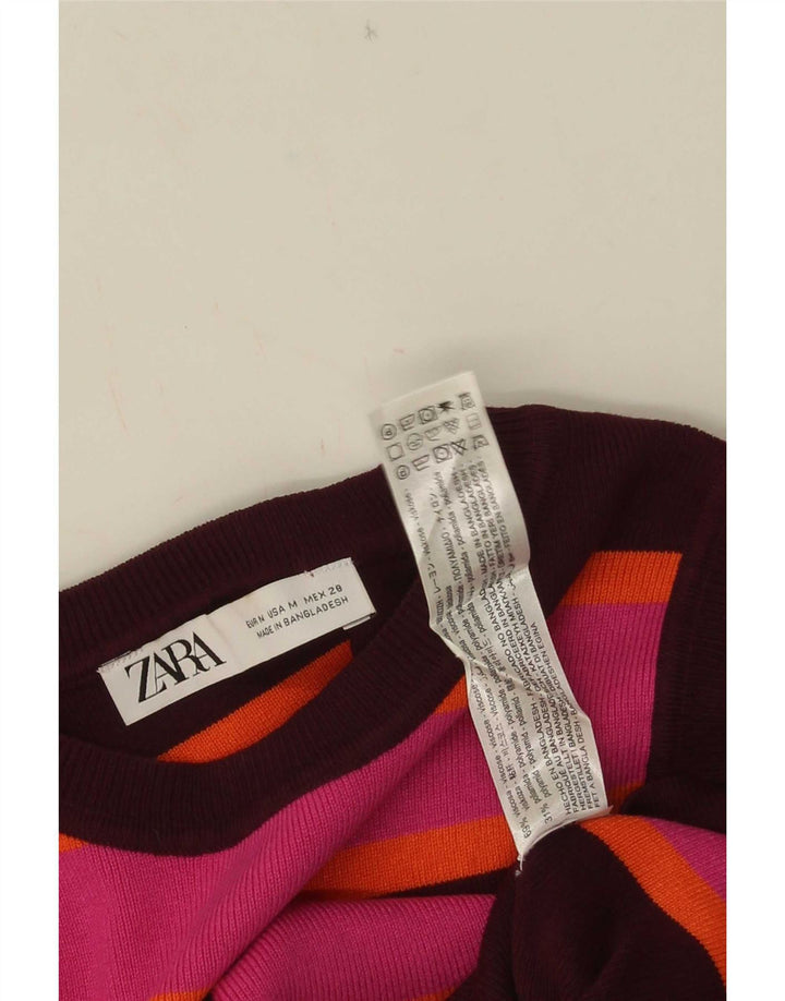 Zara Mujer Crop Vest Top UK 12 Medium Viscosa De Rayas Multicolor