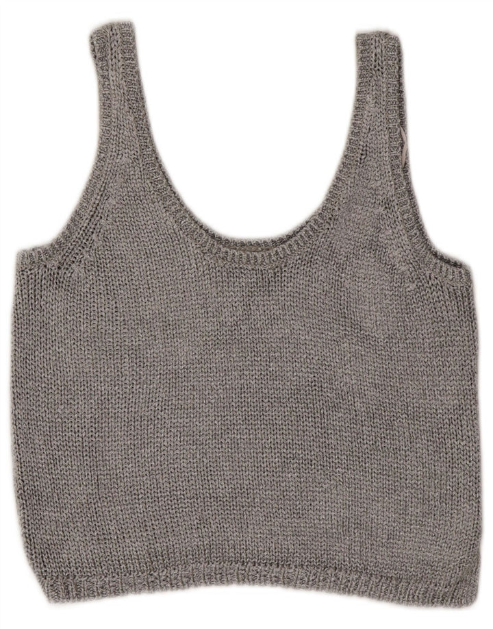 Zara Mujer Crop Vest Tank Top UK 10 Small Plata Poliéster