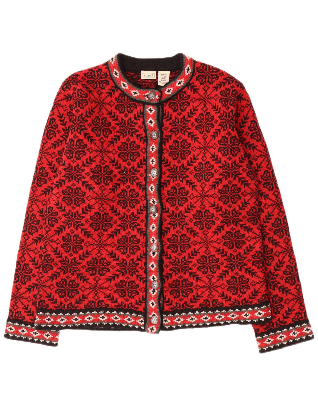 L.L.Bean Suéter tipo cárdigan para mujer Reino Unido 14 Lana Fair Isle roja mediana