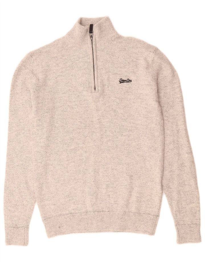 Superdry Jersey con cuello y cremallera para hombre, talla pequeña, algodón gris
