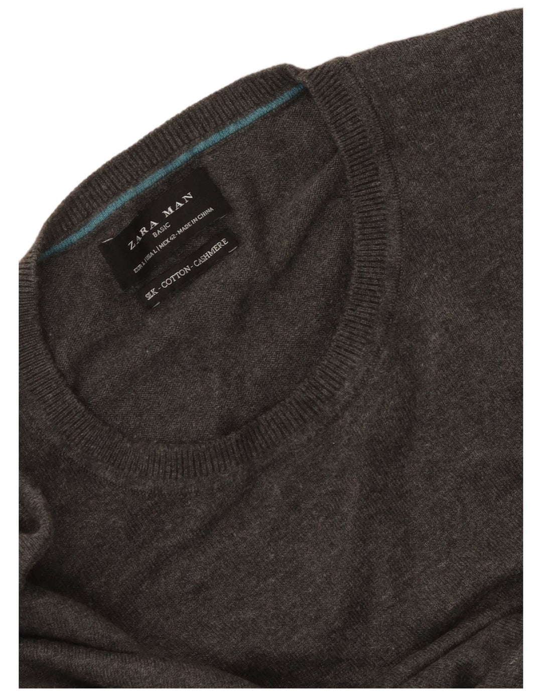 Zara Hombre Jersey Cuello Redondo Jersey Grande Algodón Gris