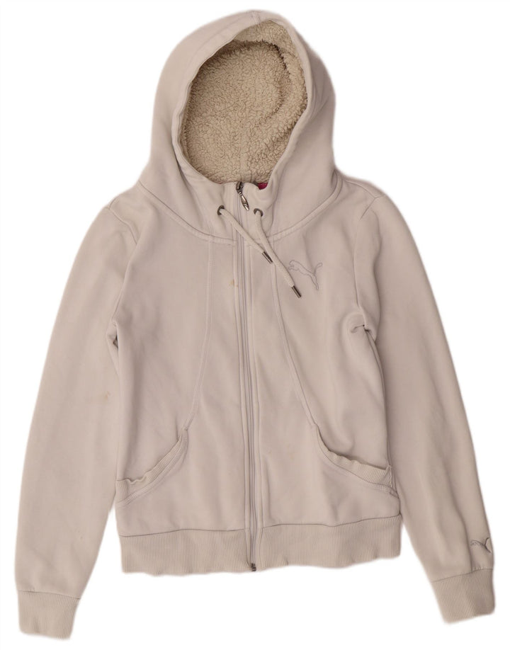 PUMA Sudadera con capucha y cremallera para mujer UK 10 Small White