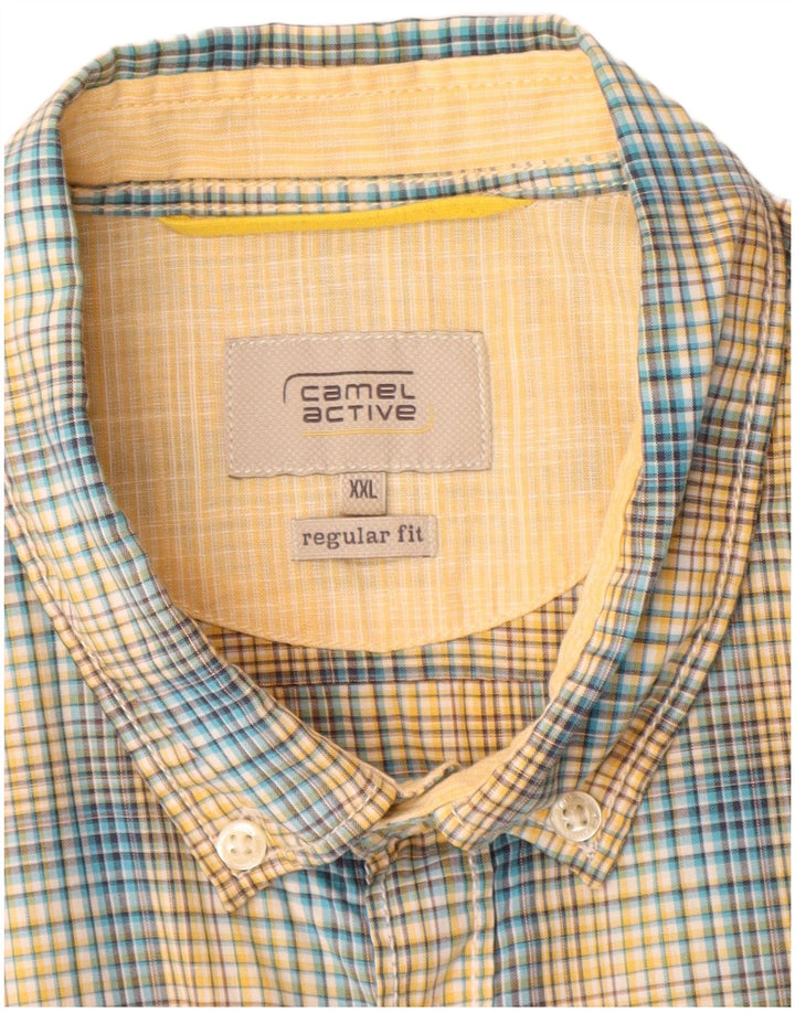 Camel Active - Camisa de manga corta para hombre, ajuste regular, talla 2XL, algodón a cuadros amarillos