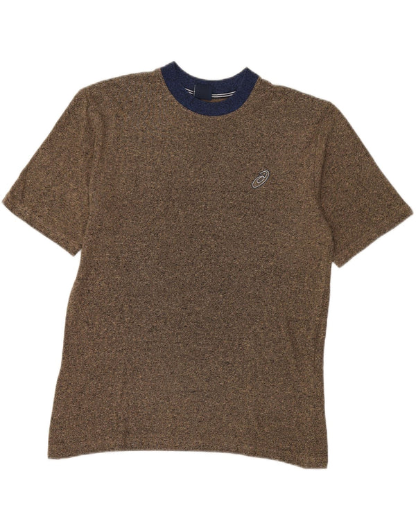 ASICS Mens T-Shirt Top Large Brown Colourblock Cotton