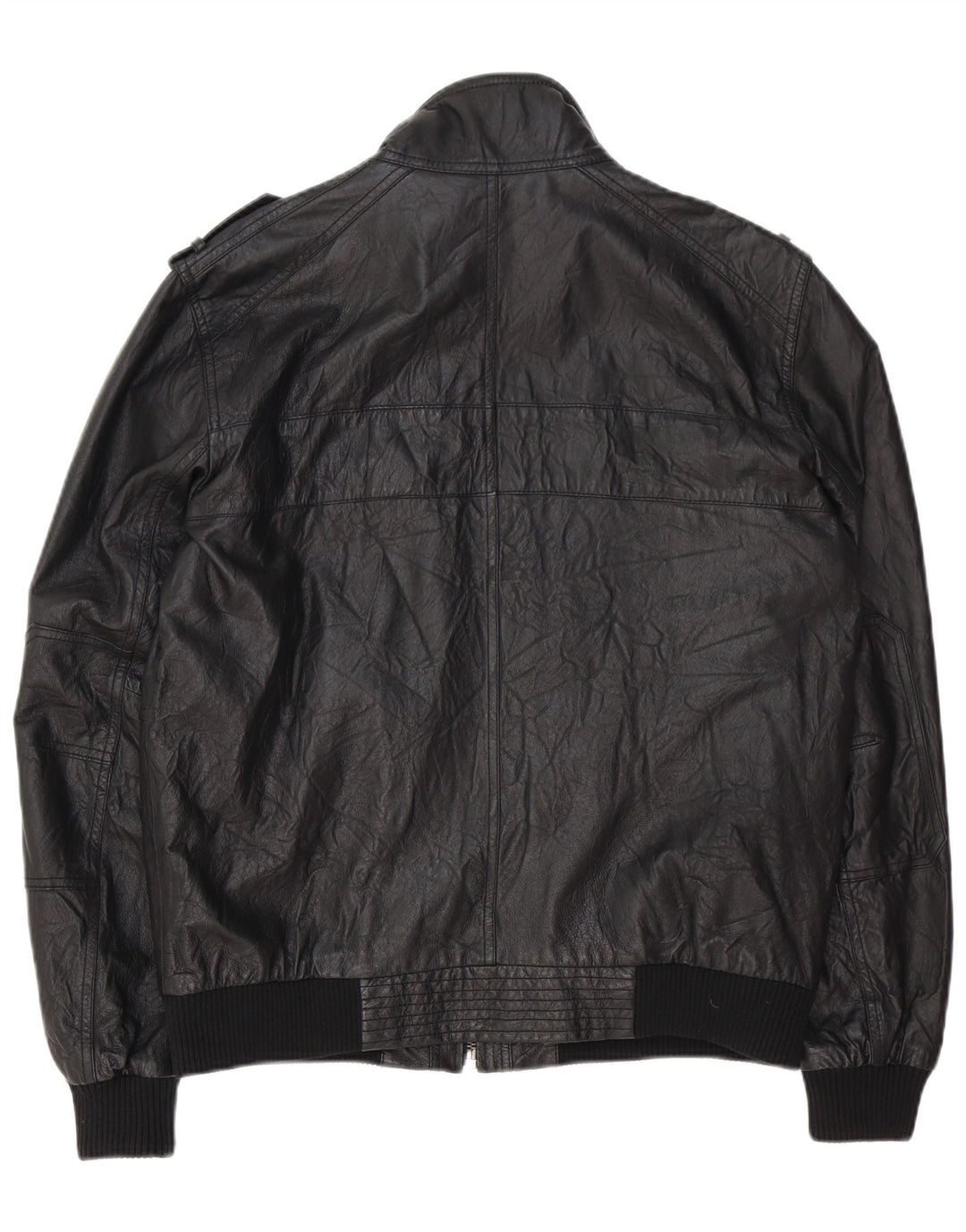 Montego Chaqueta de cuero militar para hombre UK 40 Large Cuero negro