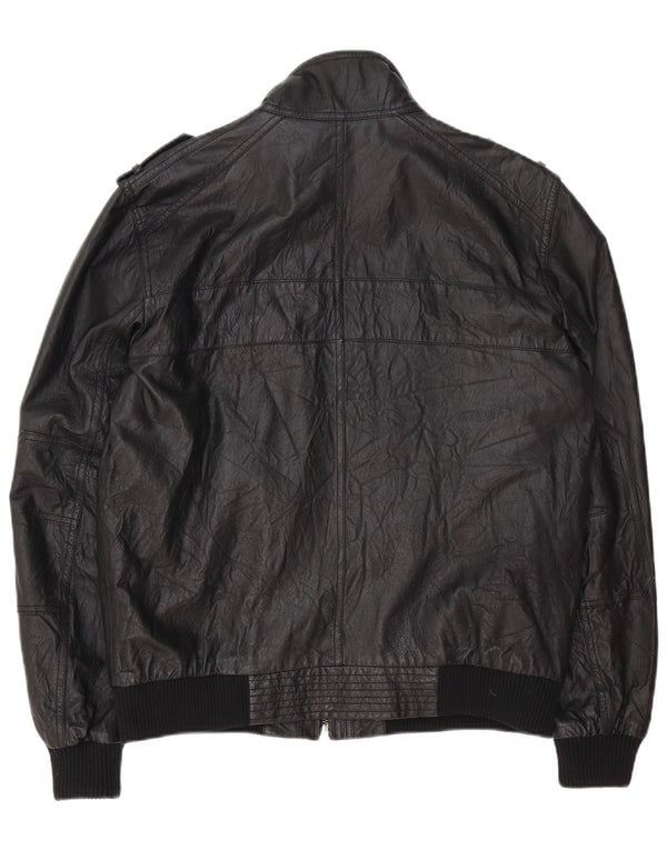 Montego Chaqueta de cuero militar para hombre UK 40 Large Cuero negro