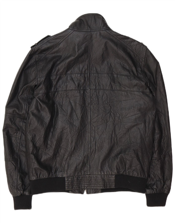 Montego Chaqueta de cuero militar para hombre UK 40 Large Cuero negro