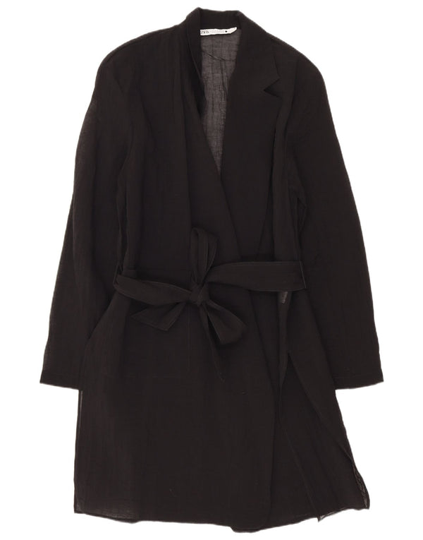 Zara Mujer See Through Longline Cardigan Top UK 44 Medio Viscosa Negra