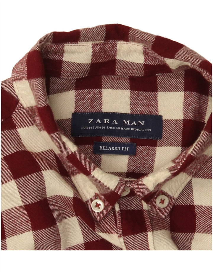 Zara Hombre Camisa De Franela De Corte Relajado Cuadros Burdeos Medio