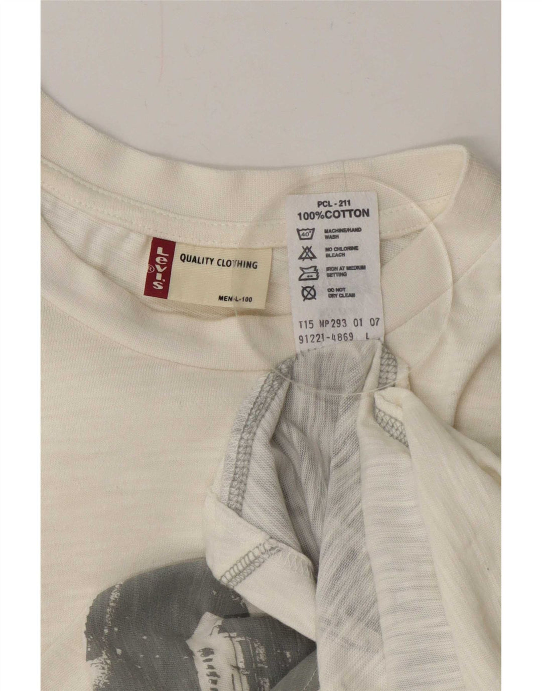 Levi's Mens Engineered Jeans Graphic Top Manga larga Algodón blanco grande