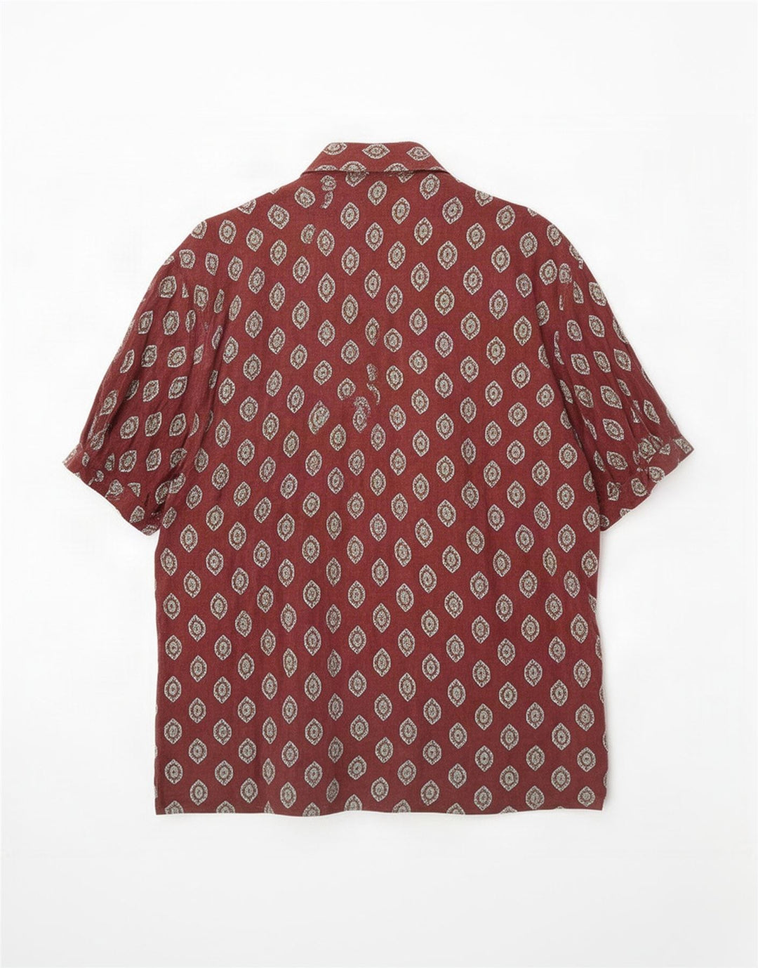 Benetton Hombre Camisa De Manga Corta Marrón Medio Geométrico