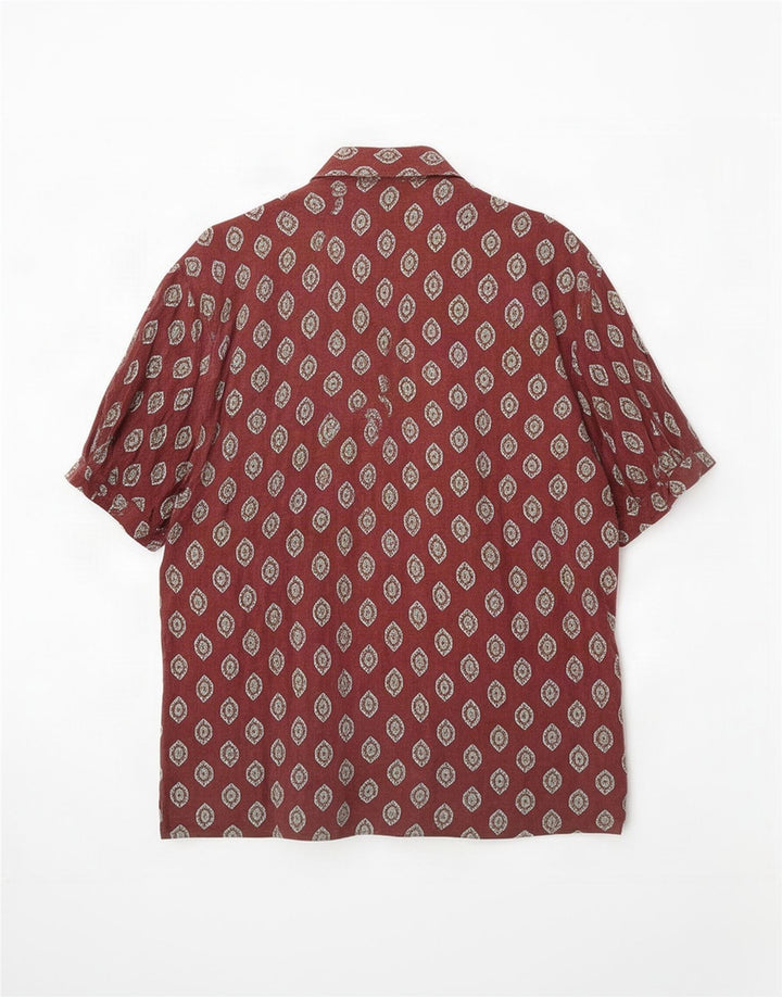 Benetton Hombre Camisa De Manga Corta Marrón Medio Geométrico