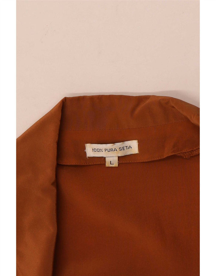 Vintage mujer manga corta 2 botones Blazer chaqueta Reino Unido 16 seda marrón grande