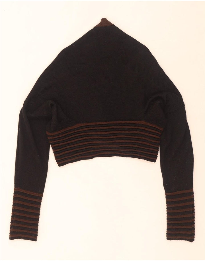 Vintage mujer crop cardigan suéter IT 44 medio negro rayas