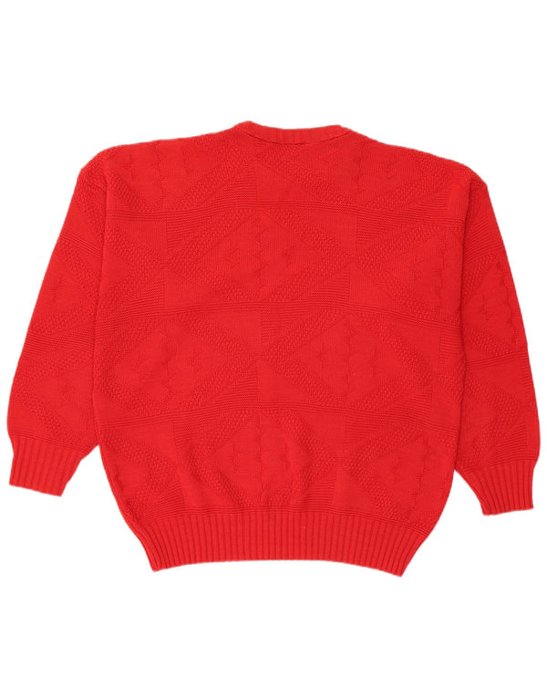 Vintage mujer cuello redondo jersey suéter Reino Unido 16 grande rojo geométrico